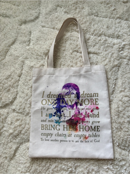 Handbags - Les Miserables Watercolor White Canvas Tote Bag with Song Lyrics NWOT